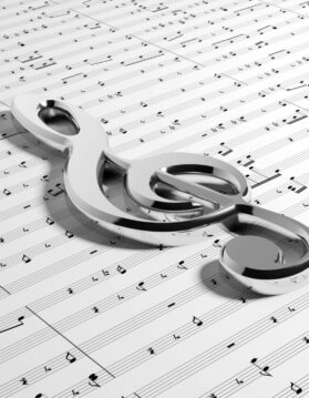 G clef on music notes background